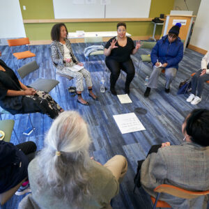 BH+A  Poetry Workshop participants listen to workshop leader Natalie Patterson, January 2020. Photo by Leroy Hamilton